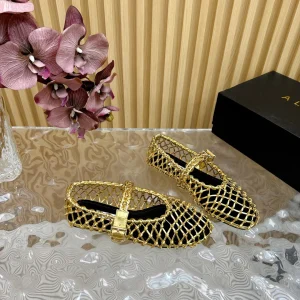 Alaia Ballet Flats In Gold Woven Cowhide 102288
