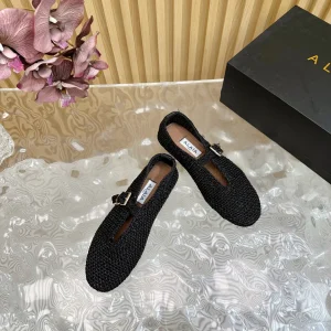 Alaia Ballet Flats In Black Stretch Woven Sedge 102276