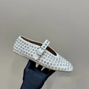 Alaia Strass Suede Ballet Flats In White 999322