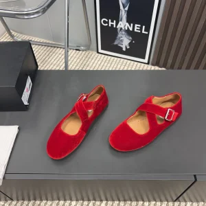 Alaila Criss Cross Ballet Flats In Red Velvet 996049