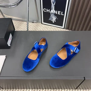 Alaila Criss Cross Ballet Flats In Blue Velvet 996045