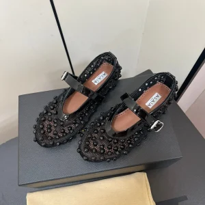 Alaila Ballet Flats With Studs On Fishnet In Black 975753