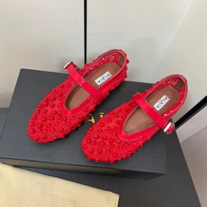 Alaila Ballet Flats With Studs On Fishnet In Red  975749