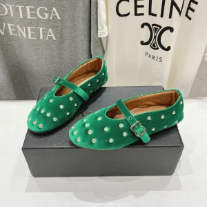 Alaila Ballet Flats In Green Velvet With Rhinestones 972004