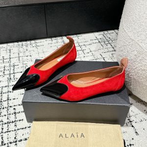 ALAIA PUMP 1 CM IN CHERRY RED SUEDE MIX BLACK CALFSKIN