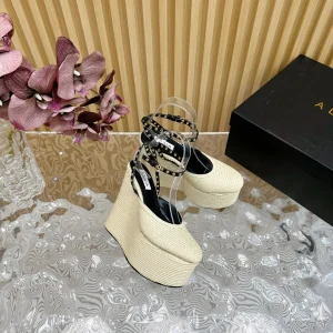 ALAIA LA WEDGE SANDALS IN WHITE PAPER STRAW