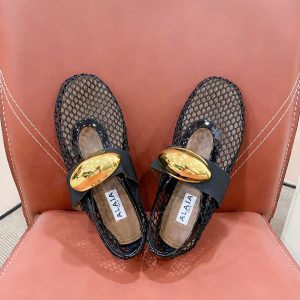 ALAIA MARY JANE SHOES IN BLACK MESH WITH GOLD HARDWARE