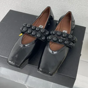 ALAIA MARY JANE PEARL IN GLOSSY BLACK LAMBSKIN