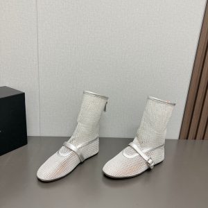 ALAIA SHORT BOOTS IN SILVER MESH FISHNET