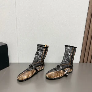 ALAIA SHORT BOOTS IN BLACK MESH FISHNET