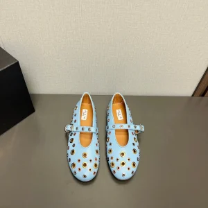 ALAIA MARY JANE SHOES IN LIGHT BLUE LAMBSKIN GOLD MIX SILVER HARDWARE