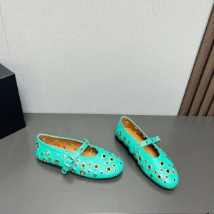 ALAIA MARY JANE SHOES IN GREEN MINT LAMBSKIN GOLD MIX SILVER HARDWARE