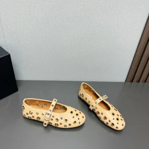 ALAIA MARY JANE SHOES IN BEIGE CREAM LAMBSKIN GOLD MIX SILVER HARDWARE