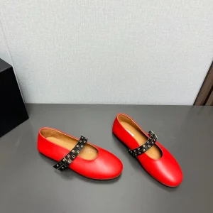 ALAIA MARY JANE SHOES IN CHERRY RED LAMBSKIN SILVER HARDWARE
