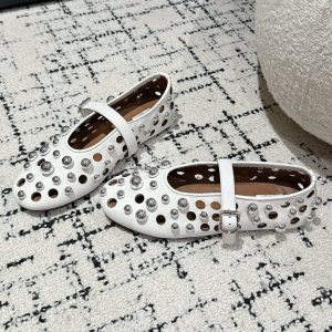 ALAIA PEARL MARY JANE SHOES IN WHITE LAMBSKIN