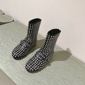 ALAIA SHORT BOOTS IN BLACK LAMBSKIN ATTACH RHINSTONES