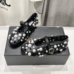 ALAIA PEARL MARY JANE SHOES BLACK MIX WHITE LAMBSKIN
