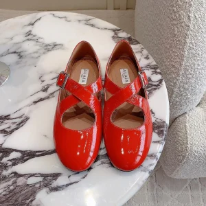 ALAIA CRISS CROSS BALLET FLAT IN CANDY RED LAMBSKIN WITH SILVER HARDWARE