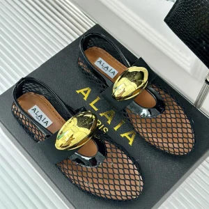 ballet flat jewel fishnet black lambskin