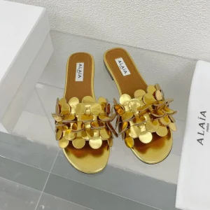 alaia sandal mule flower gold metalic lambskin