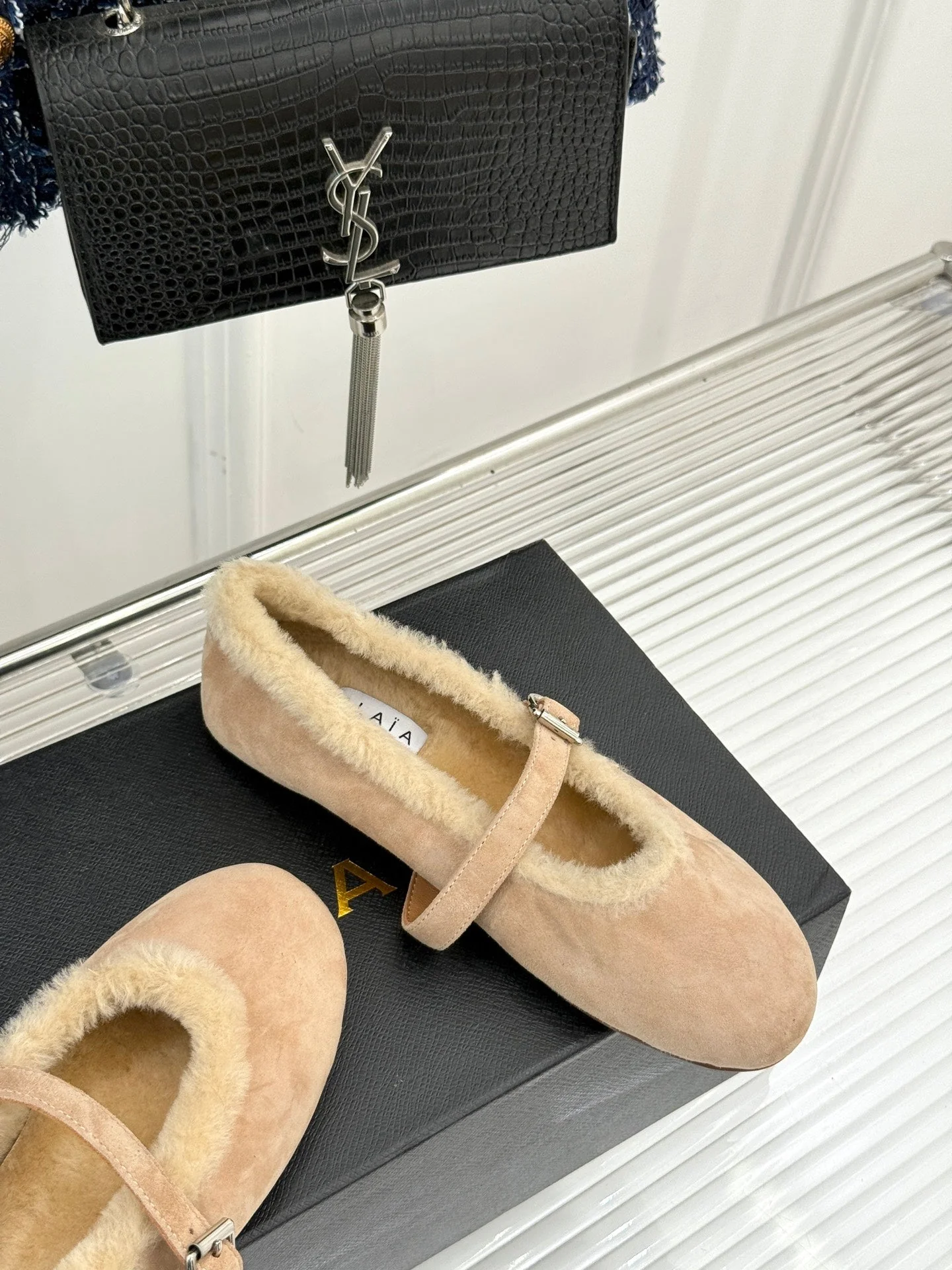 Alaia 25WF Mary Jane light beige suede wool 472220 - Image 6