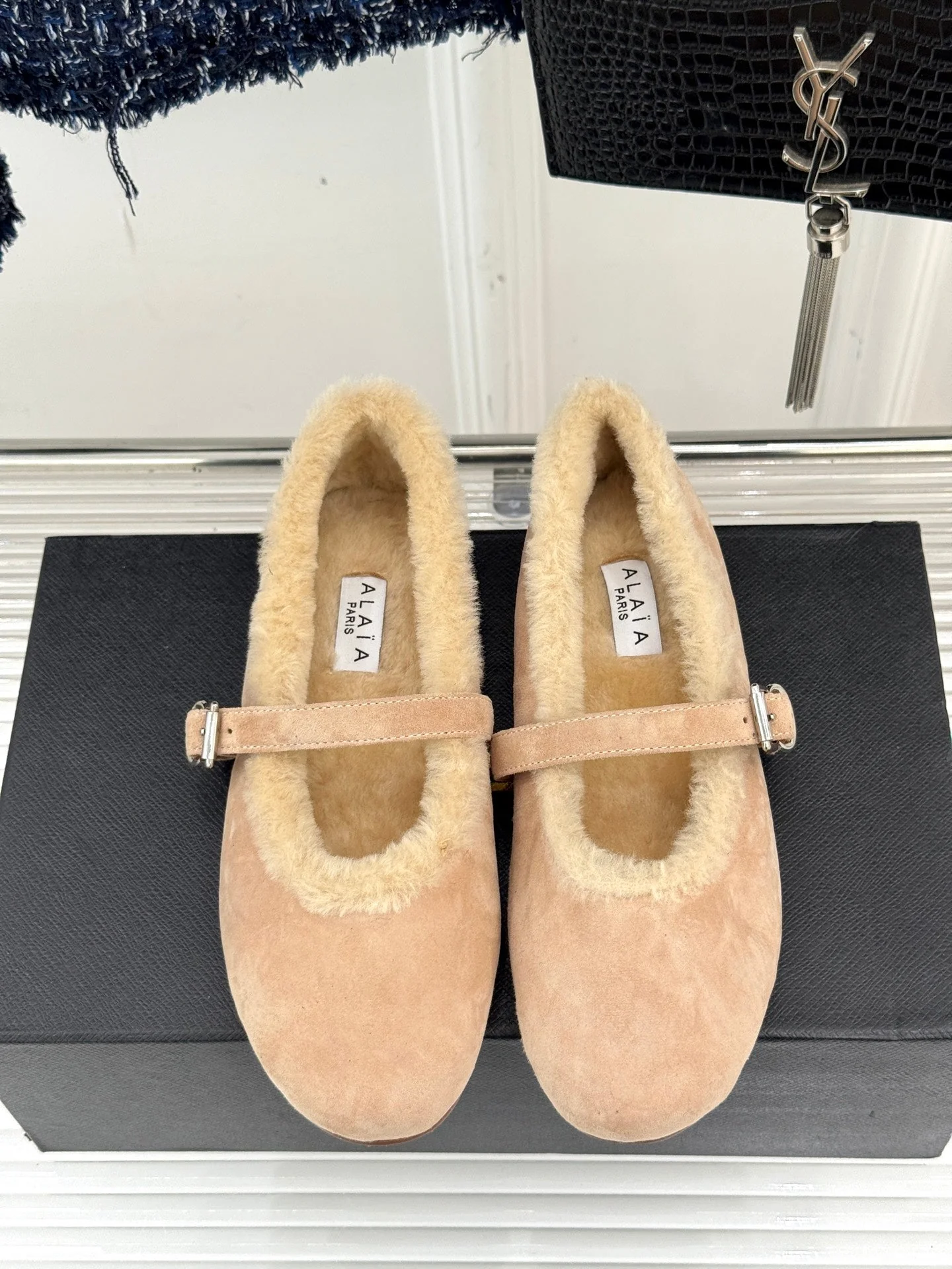 Alaia 25WF Mary Jane light beige suede wool 472220 - Image 9