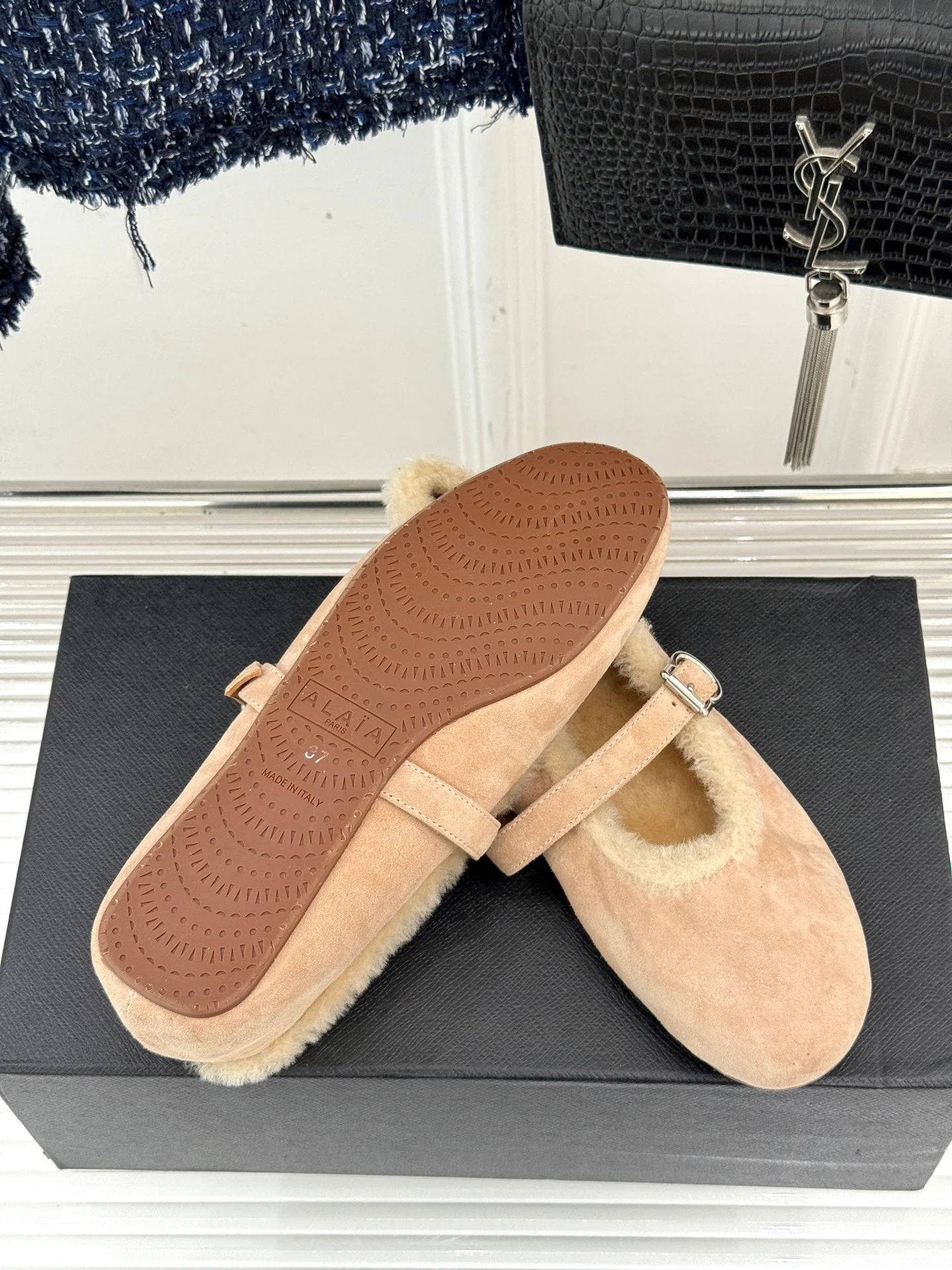 Alaia 25WF Mary Jane light beige suede wool 472220 - Image 3