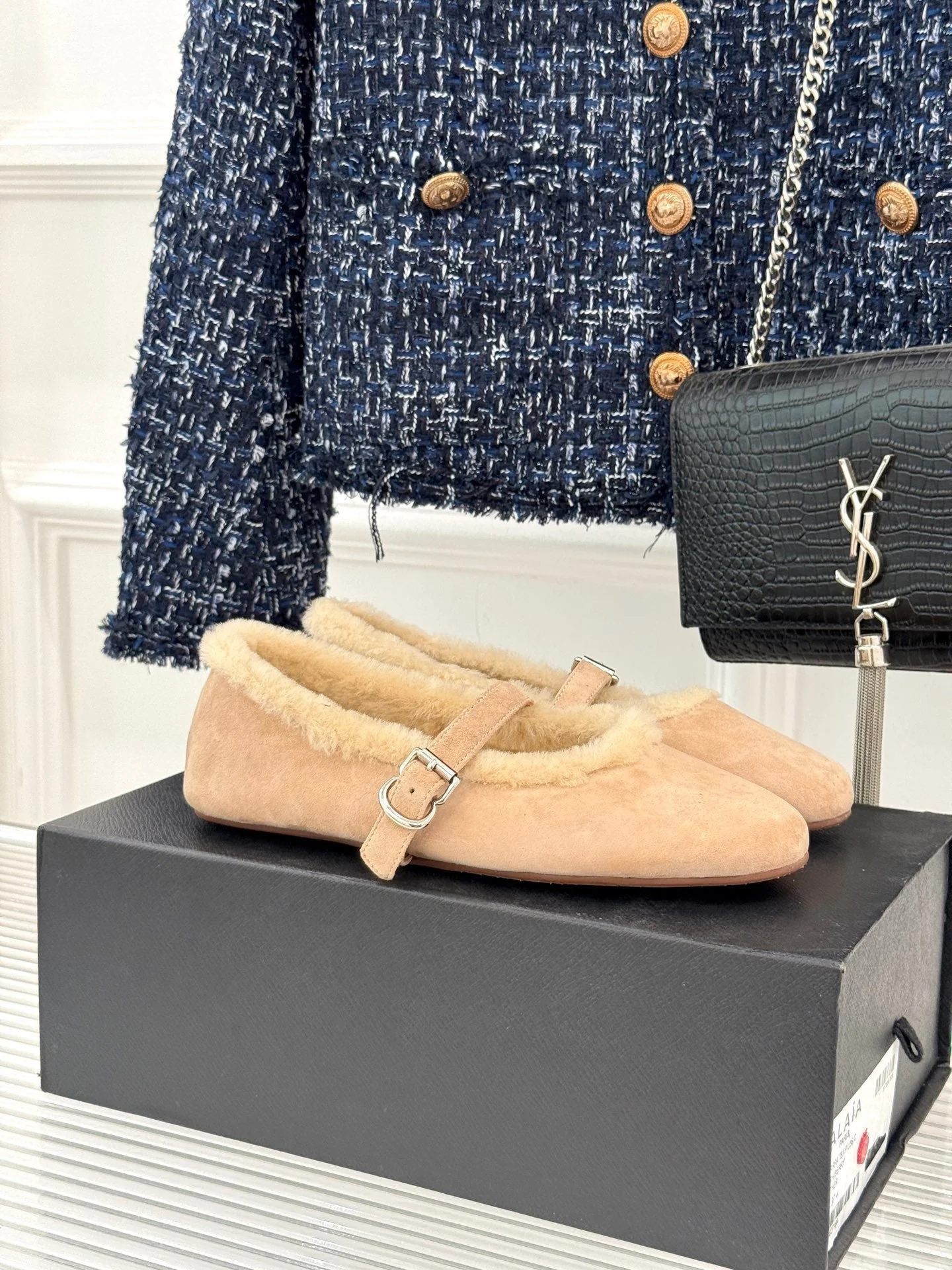 Alaia 25WF Mary Jane light beige suede wool 472220 - Image 4