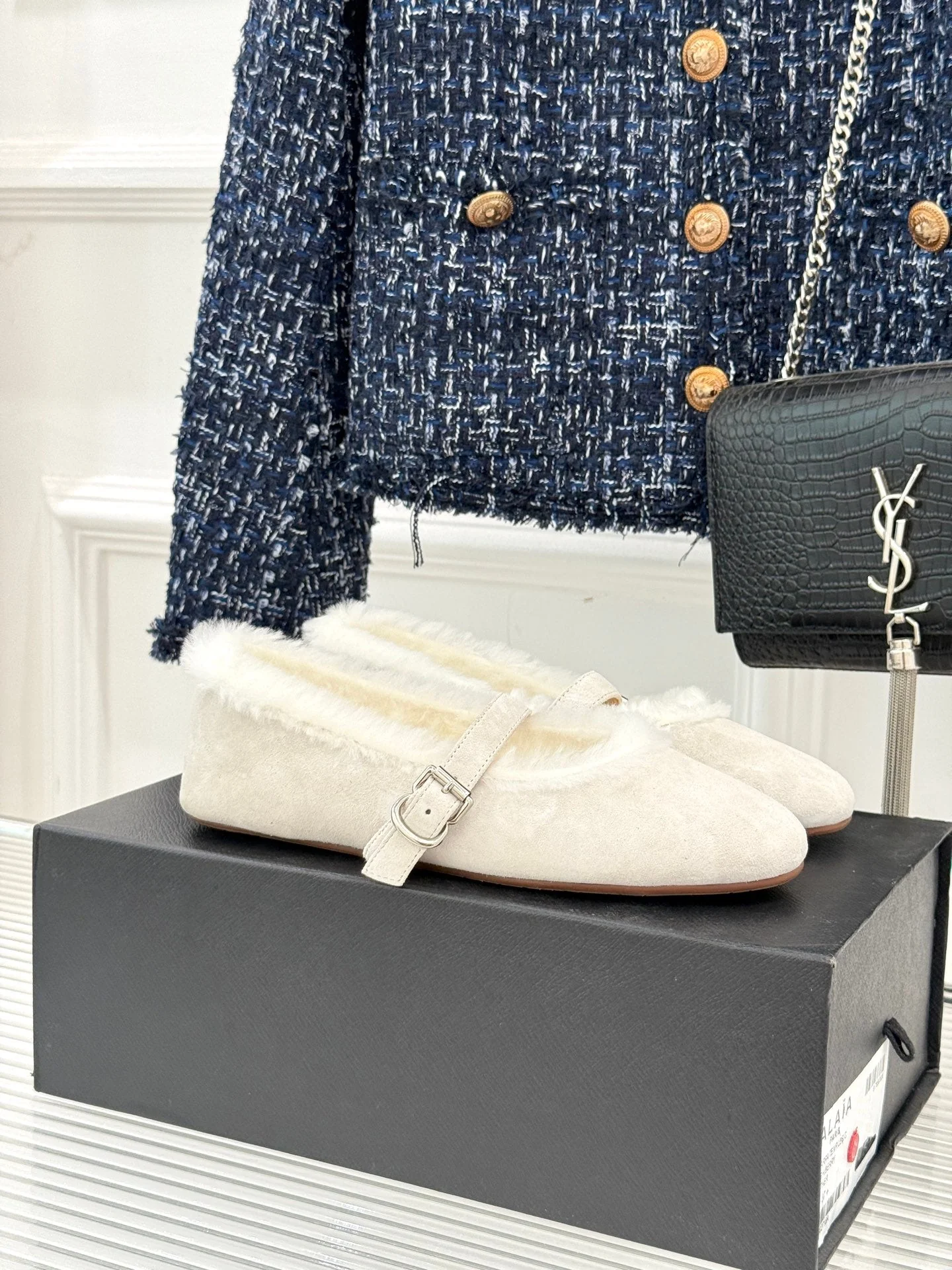 Alaia 25WF Mary Jane white suede wool 472221 - Image 4