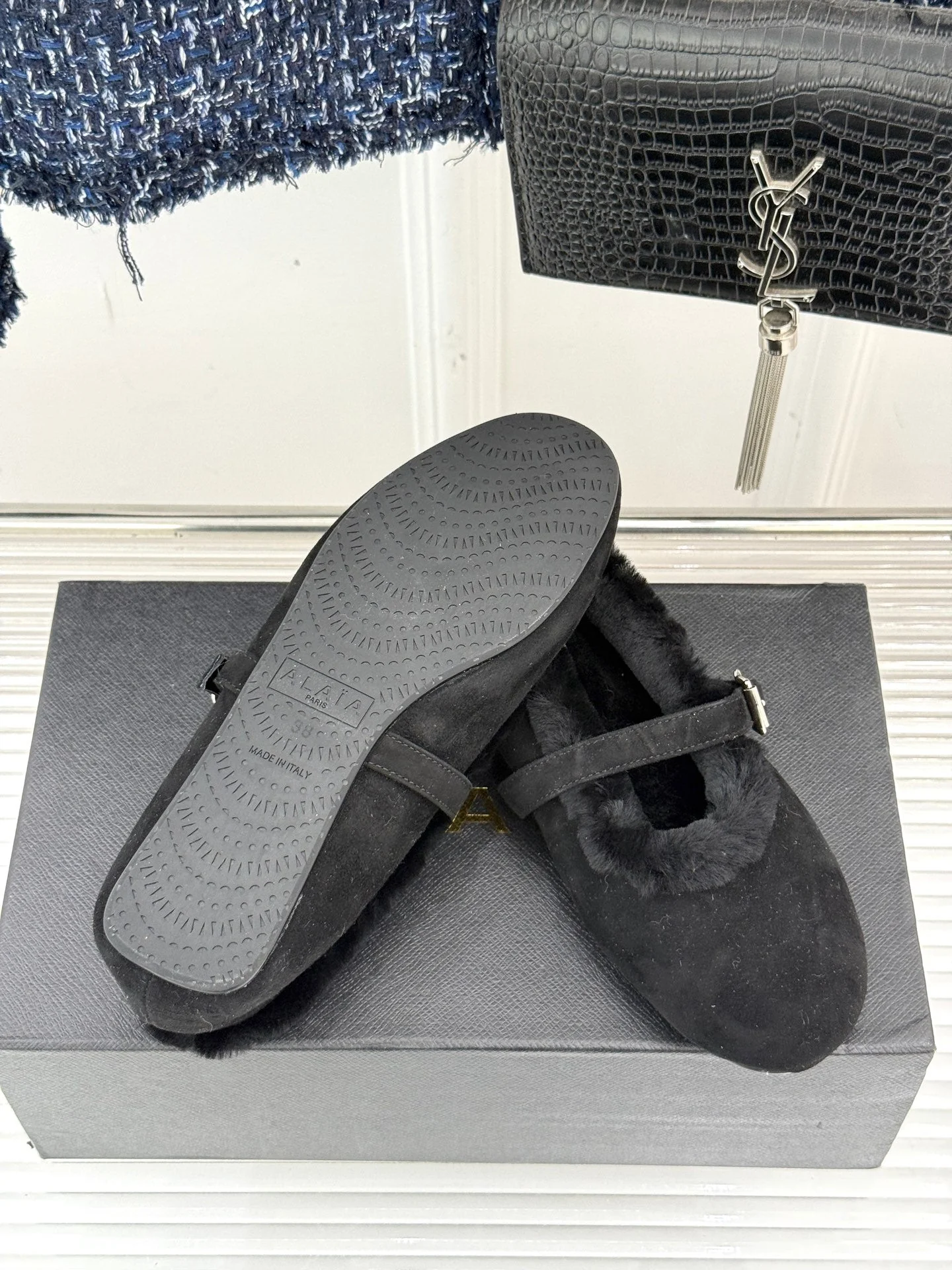 Alaia 25WF Mary Jane black suede wool 472225 - Image 8