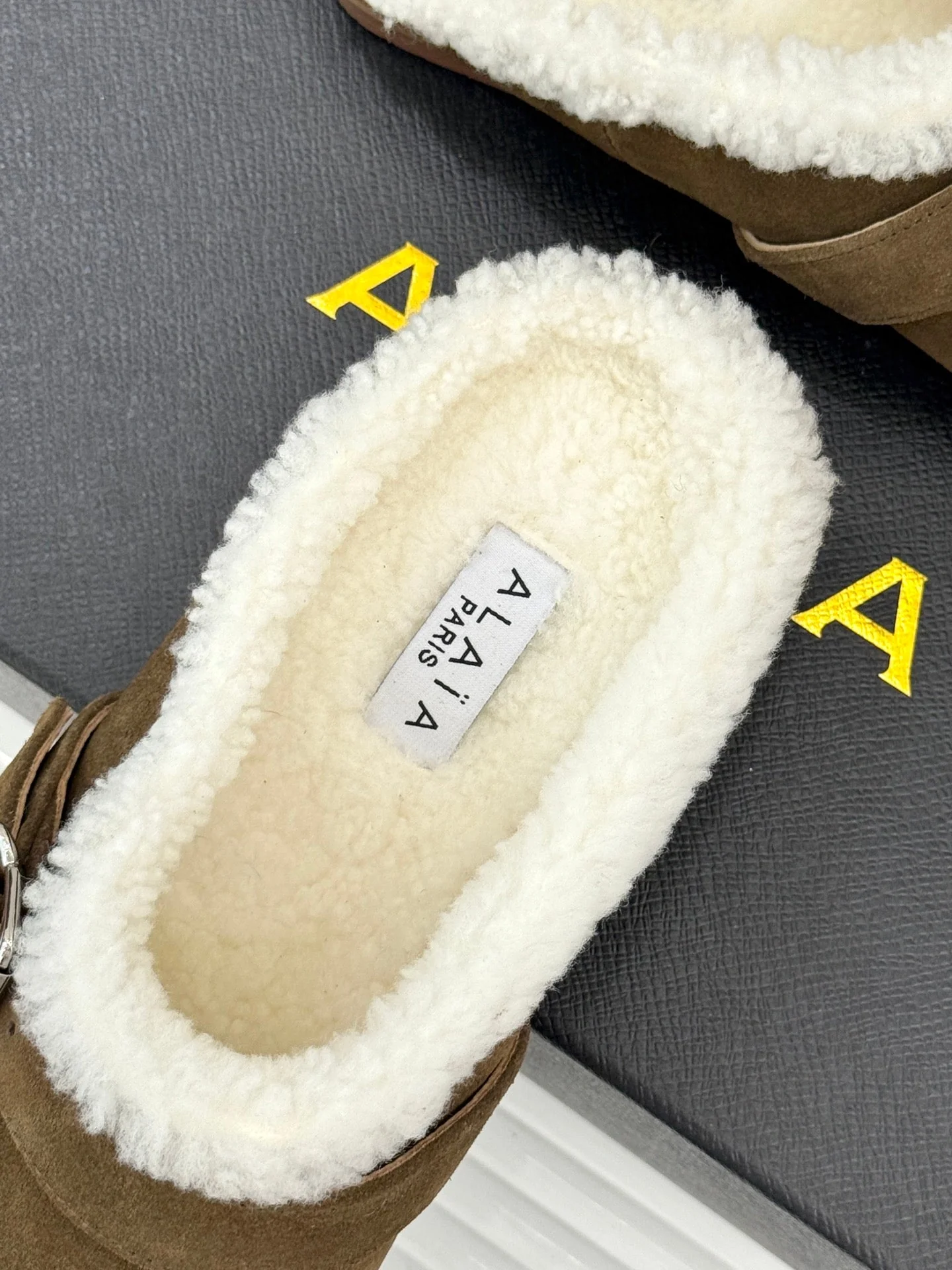 Alaia 25WF slippers belt buckle khaki brown suede wool 472227 - Image 3