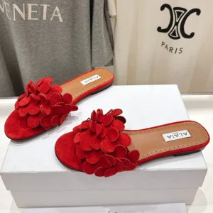 Alaia 25 Flower Slippers Red Sheepskin 302675