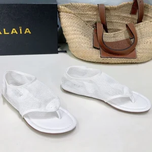 Alaia 25 Thong Sandals White Fishnet Sheepskin 315964