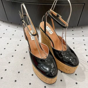 Alaila Wedge Sandals 115mm In Black Glossy Lambskin 954887