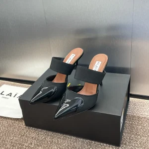 alaia mule 90 black grosgrain heart patent calfskin