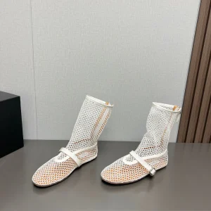 ALAIA SHORT BOOTS IN WHITE MESH FISHNET
