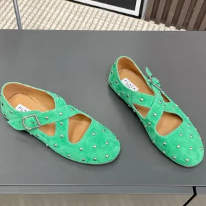 Alaia 2025 Criss Cross With Stud Ballet Flats Shamrock Green Suede 293210
